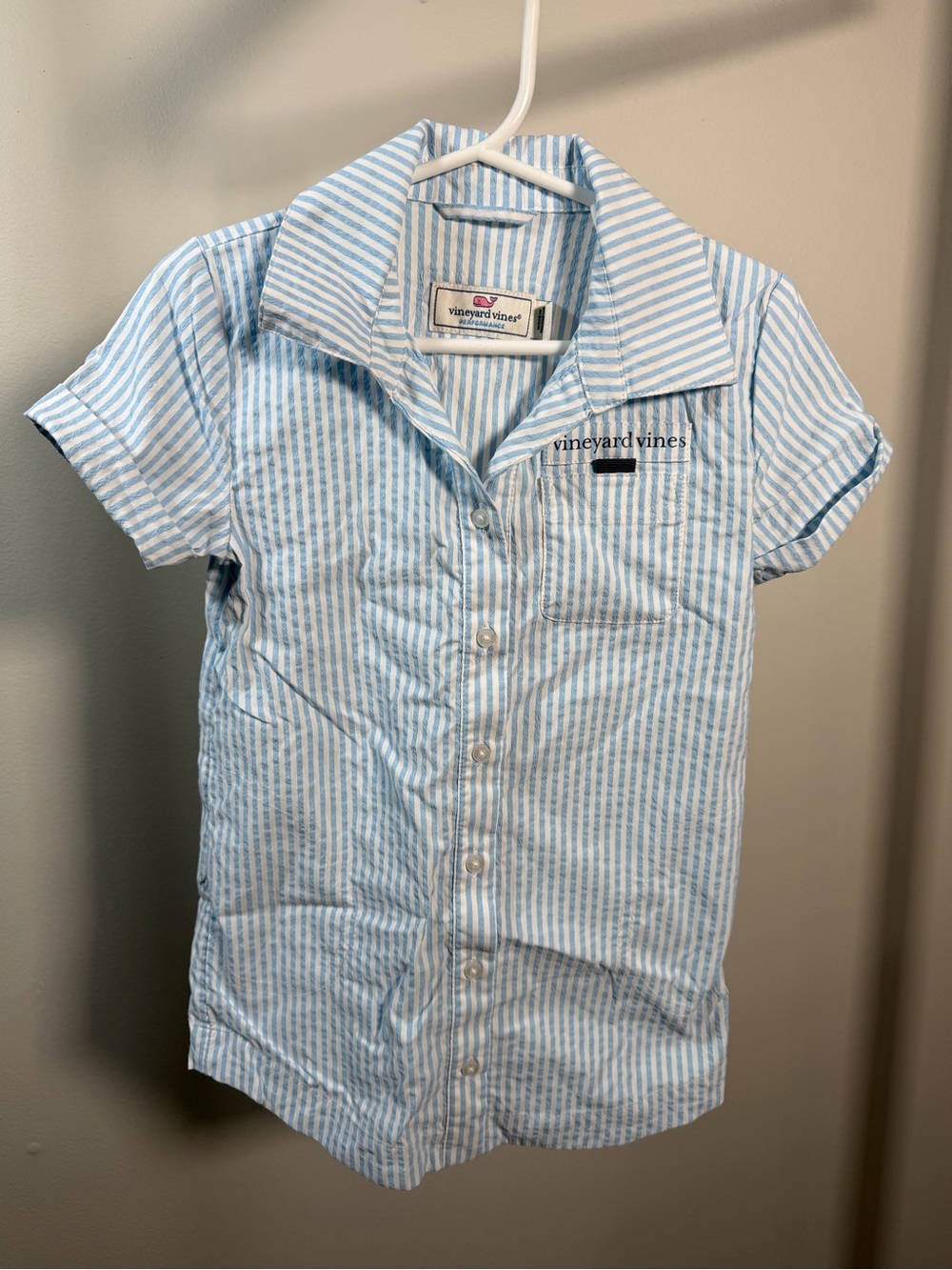 Vineyard Vines Light Blue & White Striped Girls Button-Down Shirt